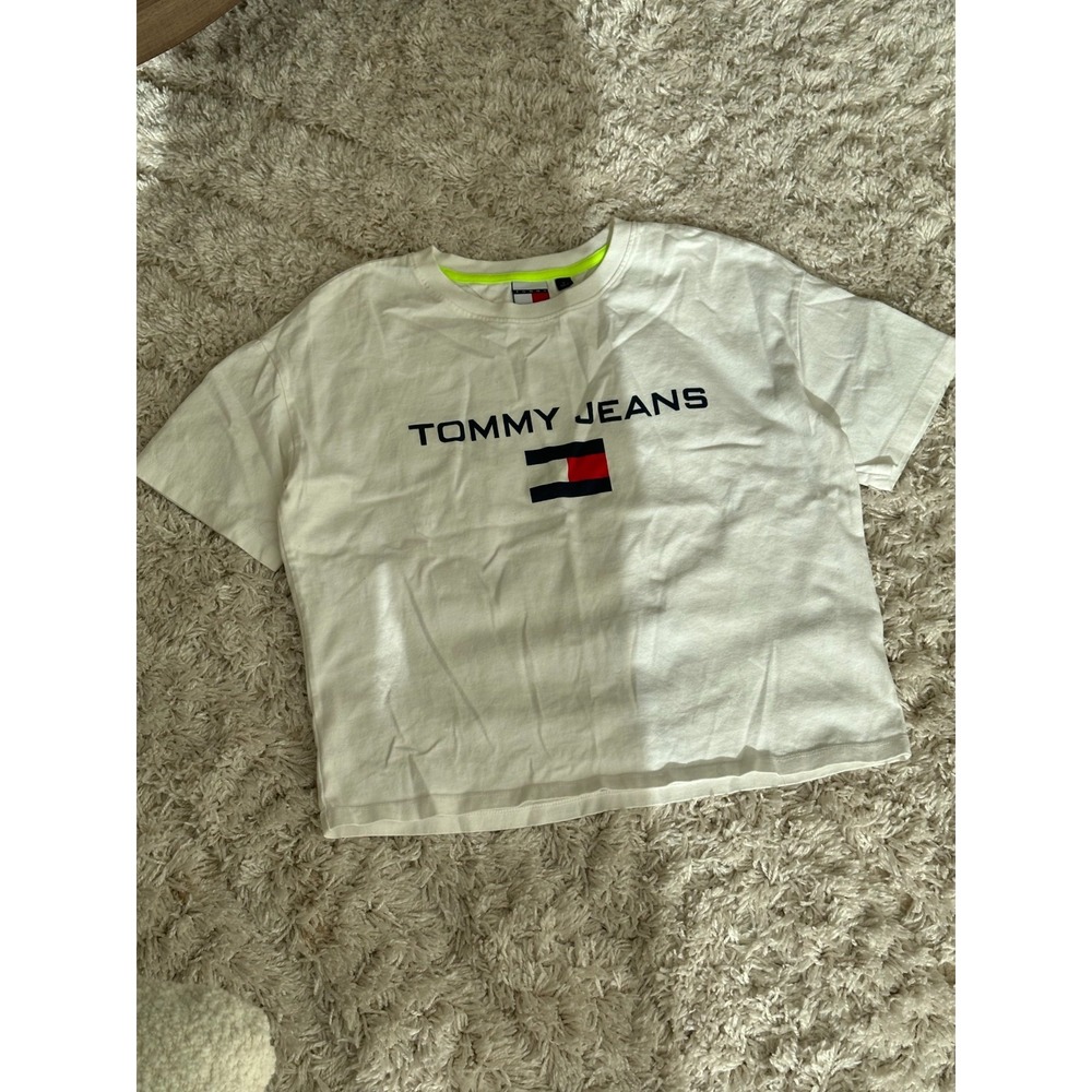 Women's Size M Vintage Y2K Retro Tommy Hilfiger Jeans Big Flag Logo Tee White